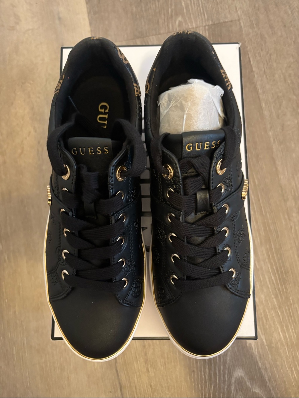 GUESS Black Sneakers with Gold Trim and Logo - Picture 9 of 10